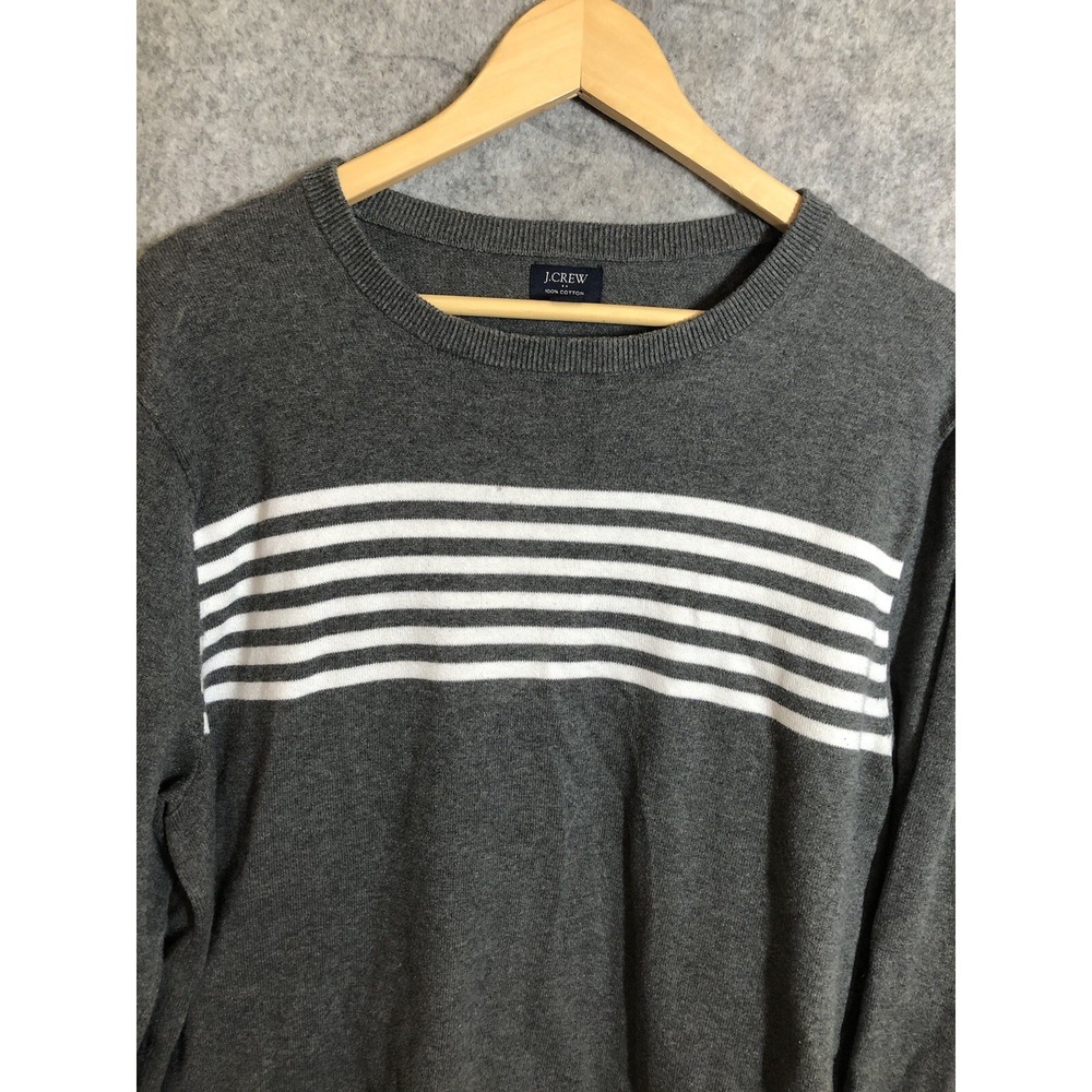 J.Crew Sweater Mens Extra Large Gray Stripe Cotton Career Casual Pullover Crew